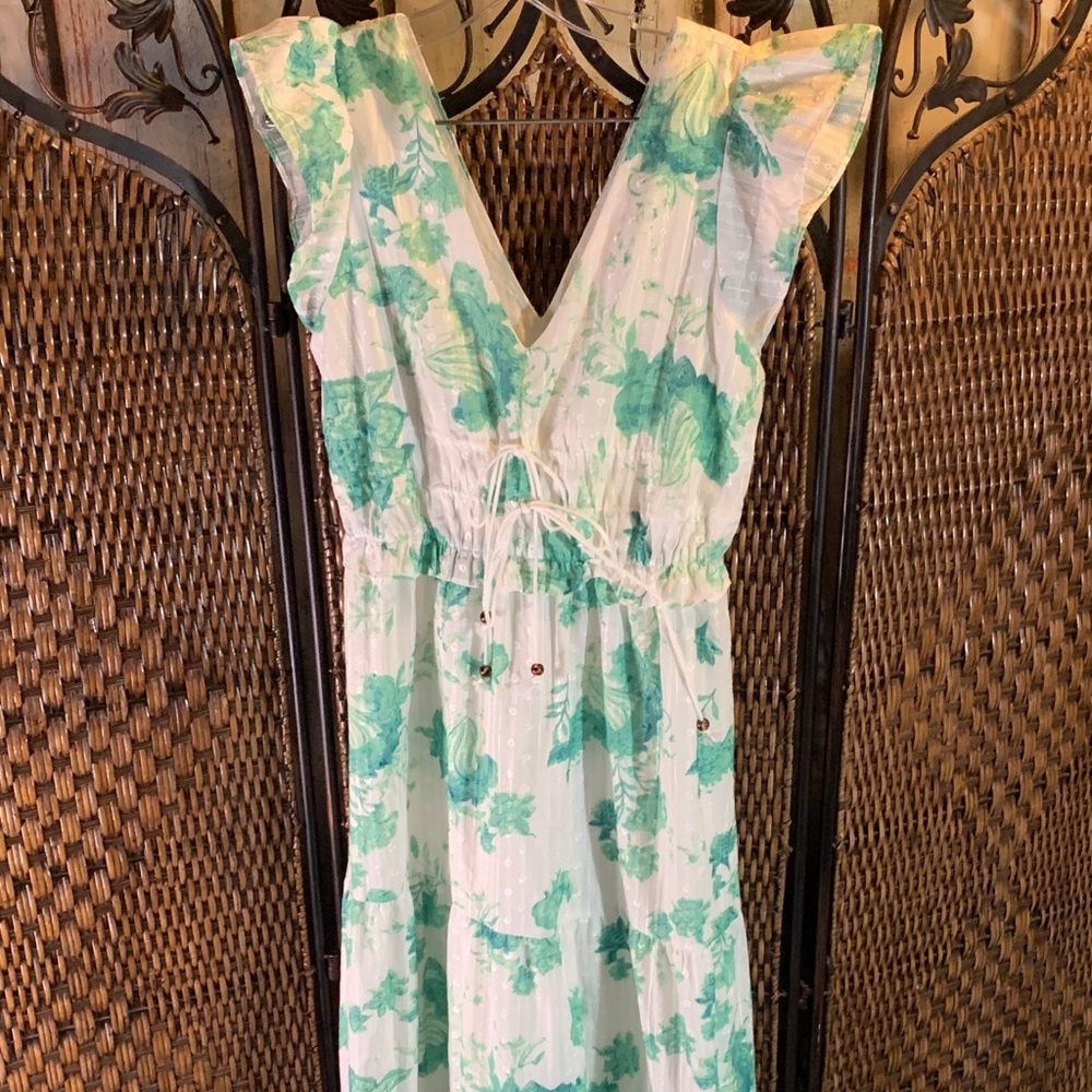 Chicways Green and White Maxi Dress Size L